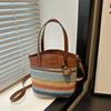 Bolso para Teléfono Móvil Tejido de Paja Transfronterizo 2025 Estilo Nuevo Simple y Moderno Bolso de Hombro Cruzado de Colores Arcoíris Billetera Tejida Versátil