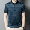 Camiseta de rayas de manga corta para hombre con cuello de solapa de verano para hombres de mediana edad y mayores papá camiseta de seda de morera ropa casual de negocios nueva para hombre
