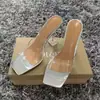 Sapatos de salto tamanho grande comércio exterior transfronteiriço europeu e americano bico quadrado transparentes plus size chinelos de salto alto femininos moda