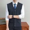 Chaleco Cárdigan 100% Lana Otoño Invierno Color Sólido Cuello en V Chaleco de Punto para Hombre Capa Interior Casual de Alta Gama Sin Mangas Cárdigan 360g