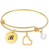 Pulsera Nueva Ajustable Amazon Transfronteriza Perla de Amor Acero Inoxidable 26 Letras Pulsera de Oro de 18K Venta al por Mayor para Mujeres