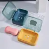 Saboneteira transparente com tampa flip-top, caixa de sabonete com drenagem, portátil com tampa, design criativo, adequada para banheiro, viagens, dormitórios estudantis e uso doméstico