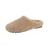 Pantuflas acogedoras de felpa para exteriores para mujer, pantuflas de algodón, de felpa, planas, de punta cerrada, nuevo estilo slip-on otoño/invierno 2026, color albaricoque