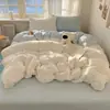 Novo Conjunto Simples de Cor Sólida em Algodão Lavado de Quatro Peças para Dormitório Estudantil, Conjunto de Três Peças, Capa de Edredom Individual, Lençol com Elástico, Atacado