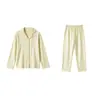 Conjunto básico simple de ropa para el hogar para mujer, otoño e invierno, suave y cálido, conjunto de cárdigan con cuello abotonado, adecuado como prenda exterior, pijama de color liso