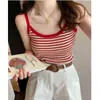 Camisola de punto a rayas blancas para mujer, verano 2024, para llevar sobre otra prenda, corte ajustado, top que deja ver la clavícula para capas