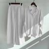 Conjunto de dos piezas de lino de imitación transfronterizo retro de talla grande para primavera y verano, pantalones holgados para mujer, traje de camisa, venta al por mayor de comercio exterior para mujer