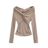 Atacado de Roupas Femininas Transfronteiriças Estilo Europeu e Americano Cor Sólida Manga Curta Slim Fit 2026 Primavera Novo Top Emagrecedor com Nó Torcido