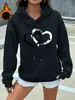 Sudadera con Estampado de Corazones y Bolsillo Canguro Casual Manga Larga con Cordón Sudadera Camisa Deportiva Invierno Otoño Ropa para Mujeres Harajuku