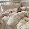 Juego de Ropa de Cama de Algodón con Dibujos Animados Lindo de Cuatro Piezas Estilo Ins para Chica Gatito Kt Funda Nórdica Sábana de Cama Algodón Puro Juego de Tres Piezas para Dormitorio