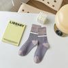 Calcetines de mujer de otoño e invierno, nuevos calcetines de tubo morados, calcetines de mujer a rayas de color japonés, calcetines de algodón de tendencia Joker, venta al por mayor