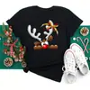 Camiseta Negra para Mujer Estampado Navideño de Dibujos Animados Top Camiseta Nuevo