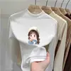 Blusa térmica infantil com forro de fleece, nova coleção outono/inverno 2026, estilo coreano, gola alta da moda, camiseta de manga comprida com forro de fleece
