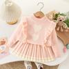 2024 Duas Peças Estilo Coreano Tendência Feminino Tesouro Outono e Inverno Novo Suéter Vestido Infantil Pequeno Tricô