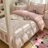 2026 Nuevo Estilo Gasa Arrugada de Doble Capa Hueca Estilo Coreano Juego de Cama de Encaje Pequeño para Cama Individual Dormitorio de Estudiante, Tres o Cuatro Piezas