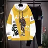 Moletom com capuz color block e cordão, camiseta masculina estilosa de manga longa estilo duas peças falsas, conjunto novo estilo primavera/outono 2022