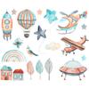 Nueva pegatina de pared FX-C162 con diseño de avión de dibujos animados, globo aerostático, nave espacial, para dormitorio infantil, pasillo