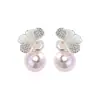 Pendientes de botón de flor y perla de estilo francés simple, dulce y elegante, nicho, temperamento exquisito, sensación de alta calidad, lujo ligero, pendientes versátiles