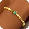 Pulseira de Trevo de Quatro Folhas com 12 Pedras de Nascimento Transfronteiriça Joia de Mão Simples e Delicada com Contas Douradas Presente de Aniversário para Mulheres