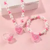 Conjunto de Joias Estilo Sereia Europeu e Americano Transfronteiriço, Colar de Pérolas Colorido de Princesa Sereia, Pulseira, Anel, Conjunto de Joias para Meninas