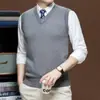 Colete Masculino de Lã 6 Peças Outono Inverno Meia-Idade e Jovem Gola V Tamanho Plus Pulôver Formal Tricotado Colete Sem Mangas Casual