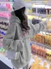 Moletom com capuz branco e cinza para mulheres, novo estilo primavera e outono 2026, jaqueta popular de manga comprida, forrado com fleece e espessado para outono e inverno