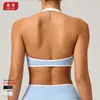 Sujetador deportivo sin costuras de estilo europeo y americano con tiras al cuello y hermoso diseño en la espalda para mujer, adecuado para fitness, Pilates y yoga, de secado rápido y sin costuras