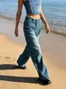 Calça Jeans Feminina Wide Leg Vintage Europeia e Americana, Amassada, Cintura Alta, Desgastada, Caimento Solto, Corte Reto Emagrecedor, Versátil e com Caimento