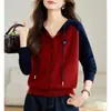 26 Cárdigan de Punto con Capucha para Mujer, Ropa Exterior Elegante con Bloques de Color para Primavera y Otoño, Chaqueta Suéter Suelta Casual a la Moda