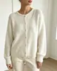 Cardigan de Punto Suave de Color Puro de Cuello Redondo de Botón Sencillo de Venta Caliente Europea para Otoño/Invierno Ropa Exterior para Mujer