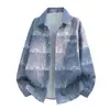 Camisa tie-dye degradada para hombre, corte holgado, con cuello de solapa, adecuada para primavera y otoño, camisa/chaqueta casual de manga larga para hombres y adolescentes