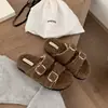 Chinelos Peludos de Solado Grosso para Mulheres, Uso Externo 2025 Novo Outono e Inverno Versátil Casa Chinelos de Pelúcia Algodão Sapatos Birkenstock