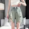 Shorts de Mezclilla Desgastados para Mujer, Estilo Delgado de Primavera y Verano, Nuevos 2025, Pequeños Sueltos de Línea A, Pierna Ancha, Hot Pants
