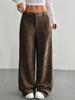 Comercio Exterior Europeo y Americano Amazon Transfronterizo Ropa Casual para Mujer con Bolsillos Delanteros y Traseros Holgados Color Sólido Bolsillos Pantalones de Pierna Ancha Largos Casual