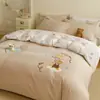 Conjunto de Quatro Peças em Algodão Longo Desenho Animado Ursinho Fofo Bordado Capa de Edredom Estilo Quatro Estações Cama 1,5m 1,8m