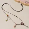 Cordão de pingente trançado feito à mão, primorosamente trabalhado, combinado com um lindo pingente de jade Hetian, moderno e ajustável