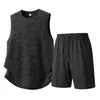 Traje Deportivo Casual de Seda de Hielo de Talla Grande para Hombre, Conjunto de Dos Piezas con Camiseta de Manga Corta Holgada Casual Transpirable de Secado Rápido Estampada y Pantalones Cortos
