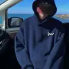 Sudadera con Capucha Suelta Talla Grande Otoño 2025 Más Terciopelo Marca de Tendencia Americana Peso Pesado Suéter de Manga Larga Top con Letra