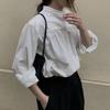 Camisa Listrada Feminina de Colarinho Alto e Manga Curta Nova Primavera Verão Feminina Coreana Dongdaemun Branca Nw