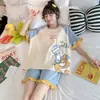 Pijama de verano para mujer, manga corta, shorts, holgado, talla grande, 2023, nuevo conjunto de casa, verano, fino, dos piezas
