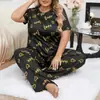 Estilo europeo y americano talla extra mujer gorda hombre gordo ropa de casa extra grande extra gordo corazón cuello redondo manga corta pantalón largo conjunto de pijama para mujer