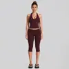 Conjunto transfronterizo ajustado con hermoso top deportivo de espalda cruzada con cuello halter, traje deportivo para correr al aire libre, atuendo casual de yoga