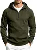 Sudadera con capucha de otoño/invierno para hombre, de color liso, con media cremallera y manga larga, diseño casual con bolsillo tipo canguro, de importación europea y americana.