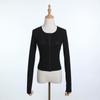 Moda Femenina Europea y Americana Nueva de Verano Color Sólido Delgado Broche Manga Larga Ajustada Camiseta Cardigan C6987 Versión Coreana