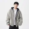 Sudadera cárdigan con doble cremallera para hombre, primavera y otoño, silueta de alta gama, estilo callejero americano, peso pesado, estructurada, chaqueta con capucha de moda