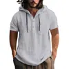 Sudadera con capucha de algodón y lino para hombre de Europa, sudadera con capucha de manga corta, primavera, verano, casual, camiseta de playa