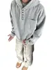 Sudadera con capucha de terciopelo estilo retro americano con botones para otoño e invierno para hombres y mujeres, suéter holgado casual y versátil, chaqueta pesada