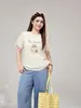 Top redondo estampado en bloque de color holgado estilo coreano para mujer talla grande, camiseta de manga corta adelgazante 66162