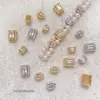 Color Cobre Plateado Conservación del Color Chapado en Oro Real Geométrico Rectangular Poroso Circonita Incrustada Diamante DIY Hecho a Mano Espaciador de Perlas Accesorios de Joyería