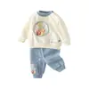 Conjunto de Oso de Dibujos Animados de Otoño para Niños: Sudadera de Cuello Redondo y Pantalones Jogger, Conjunto de Dos Piezas para Niños para Salidas Casuales, Ropa para Bebés